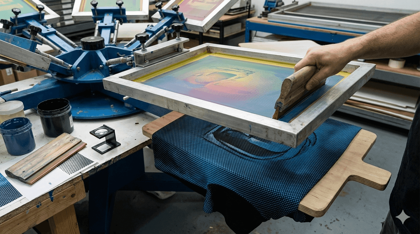 Gros plan sur une trame halftone sérigraphie textile