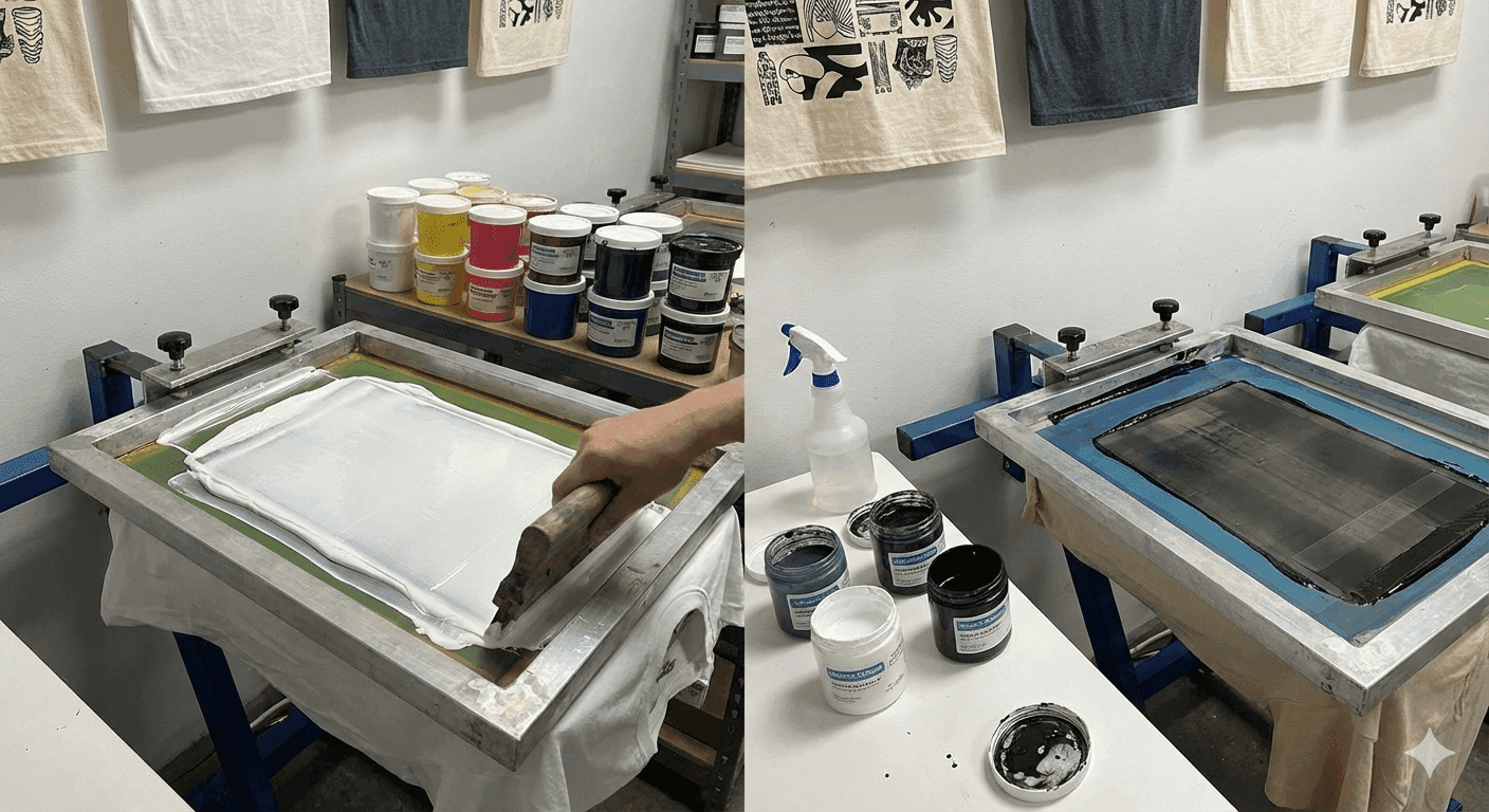 Pots d'encre de sérigraphie plastisol et encre à l'eau ouverts