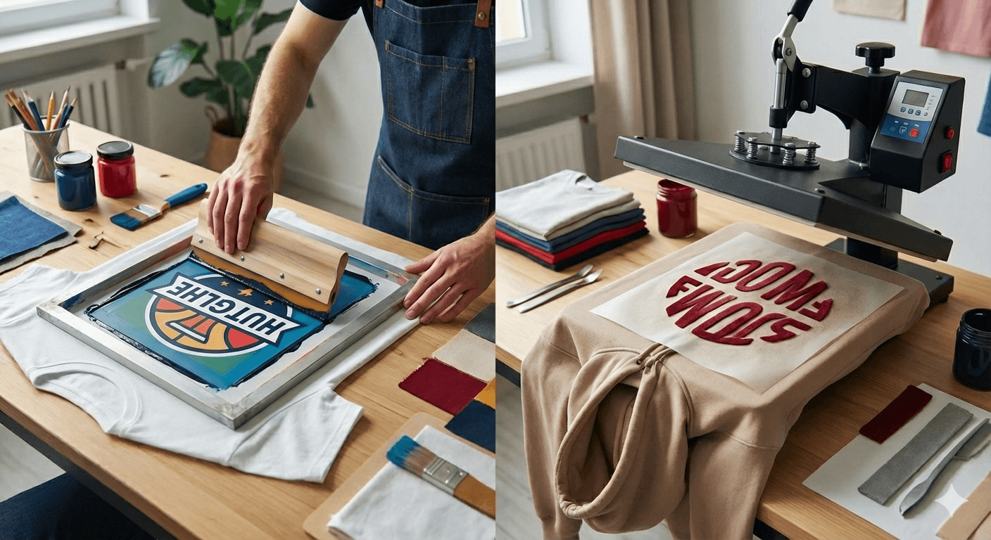 Comparaison visuelle entre sérigraphie et flocage textile